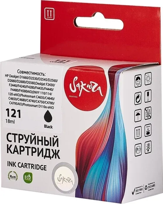 Картридж Sakura CC640HE (№121 Black) для HP, черный, 18 мл., 600 к.