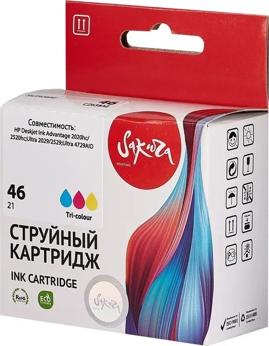 Картридж Sakura CZ638AE (№46 Tri-colour) для HP, триколор, 21 мл., 750 к.