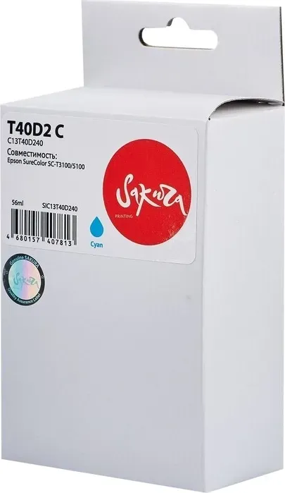 Картридж Sakura C13T40D240 (T40D2 C) для Epson, голубой, 56 мл.