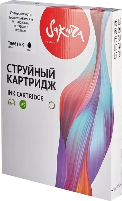 Контейнер Sakura с чернилами C13T966140 (T9661 BK) для Epson, черный, 795 мл., 40000 к.