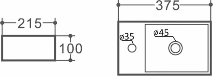 Раковина Orange накладная 38х22 левая, белый глянец (B05-375LW)