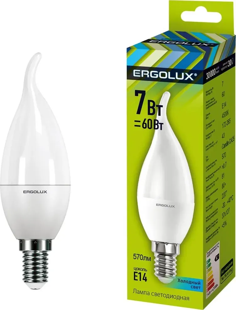 Лампа светодиодная ERGOLUX (12875) LED-CA35-7W-E14-4K Светодиодная лампа