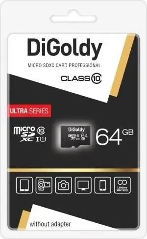 Карта памяти DIGOLDY 64GB microSDXC Class10 UHS-1 [DG064GCSDXC10 UHS-1-AD w] -AD w]