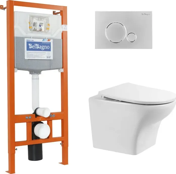 Комплект унитаза с инсталляцией BELBANGO Kraft с и сиденьем микролифт (BB064CHR, BB2031SC, BB001-120, BB015-SR-CHROME) BelBagno с и