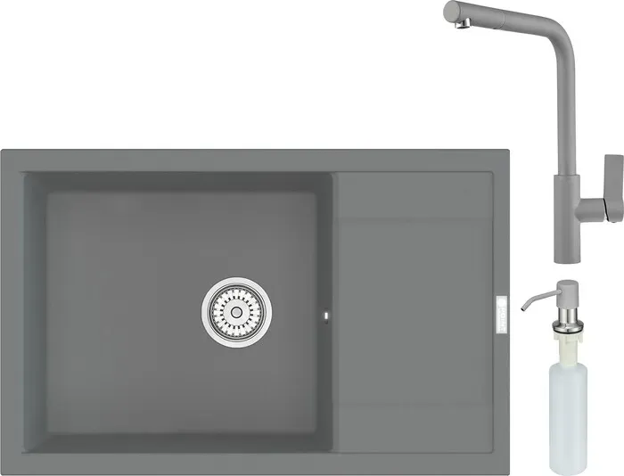 Мойка кухонная и смеситель Point и Велета 78 с дозатором, серая (PN3002AL, PN3102AL, PN3201AL) и 78 с