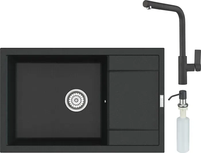 Мойка кухонная и смеситель Point и Велета 78 с дозатором, черная (PN3002B, PN3102B, PN3201B) и 78 с