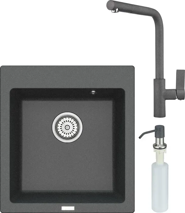 Мойка кухонная и смеситель Point и Моко 47 с дозатором, графит (PN3006GR, PN3102GR, PN3201GR) и 47 с