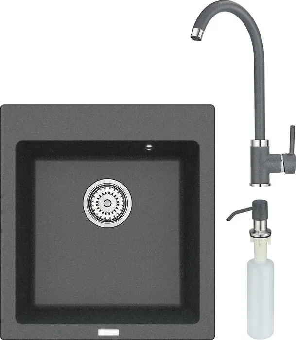 Мойка кухонная и смеситель Point и Моко 47 с дозатором, графит (PN3006GR, PN3101GR, PN3201GR) и 47 с