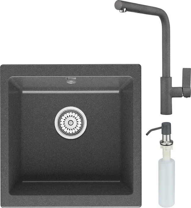 Мойка кухонная и смеситель Point и Бату 45 с дозатором, графит (PN3008GR, PN3102GR, PN3201GR) и 45 с