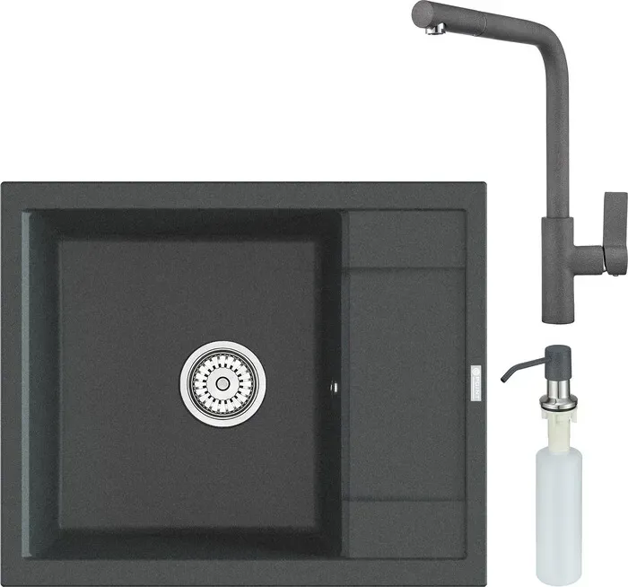Мойка кухонная и смеситель Point и Римо 60 с дозатором, графит (PN3010GR, PN3102GR, PN3201GR) и 60 с