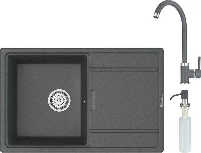 Мойка кухонная и смеситель Point и Лаура 78 с дозатором, графит (PN3005GR, PN3101GR, PN3201GR) и 78 с