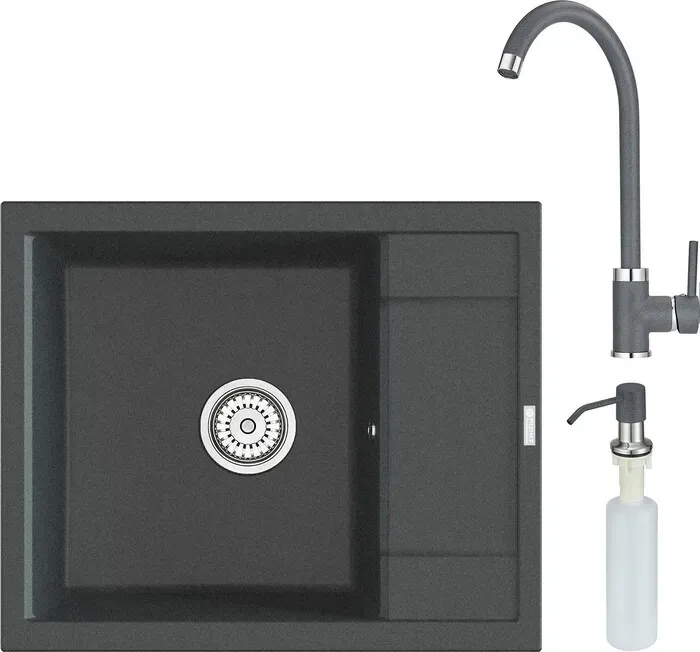 Мойка кухонная и смеситель Point и Римо 60 с дозатором, графит (PN3010GR, PN3101GR, PN3201GR) и 60 с