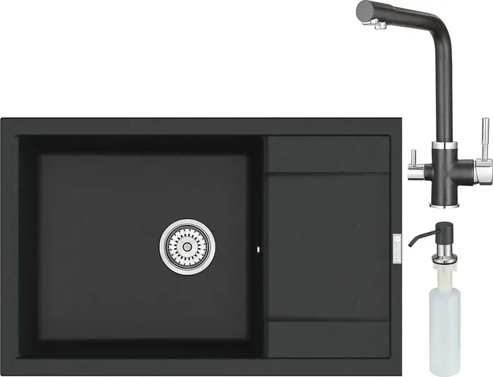 Мойка кухонная и смеситель Point и Велета 78 с дозатором, черная (PN3002B, PN3103B, PN3201B) и 78 с