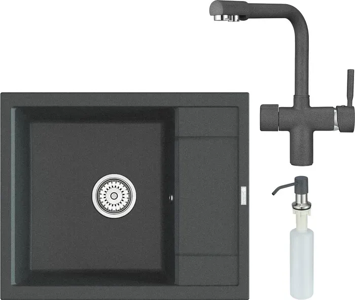 Мойка кухонная и смеситель Point и Римо 60 с дозатором, графит (PN3010GR, PN3104GR, PN3201GR) и 60 с