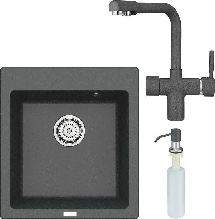 Мойка кухонная и смеситель Point и Моко 47 с дозатором, графит (PN3006GR, PN3104GR, PN3201GR) и 47 с