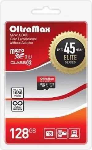 Карта памяти OLTRAMAX 128GB microSDXC Class 10 UHS-1 Elite [OM128GCSDXC10UHS-1-ElU1 w]