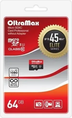 Карта памяти OLTRAMAX 64GB microSDXC Class 10 UHS-1 Elite [OM064GCSDXC10UHS-1-ElU1 w]