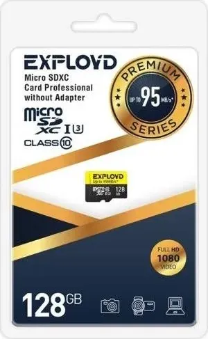 Карта памяти EXPLOYD 128GB microSDXC Class 10 UHS-1 Premium (U3) [EX128GCSDXC10UHS-1-ElU3 w]