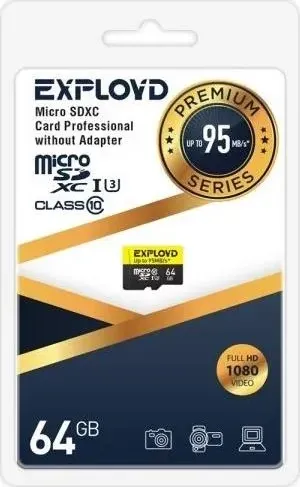 Карта памяти EXPLOYD 64GB microSDXC Class 10 UHS-1 Premium (U3) [EX064GCSDXC10UHS-1-ElU3 w]