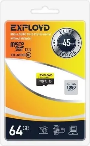 Карта памяти EXPLOYD 64GB microSDXC Class 10 UHS-1 Elite [EX064GCSDXC10UHS-1-ElU1 w]