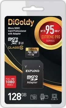 Карта памяти DIGOLDY 128GB microSDXC Class 10 UHS-1 Extreme Pro (U3) [DG128GCSDXC10UHS-1-ElU3 w]