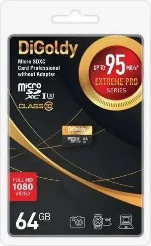 Карта памяти DIGOLDY 64GB microSDXC Class 10 UHS-1 Extreme Pro (U3) [DG064GCSDXC10UHS-1-ElU3 w]