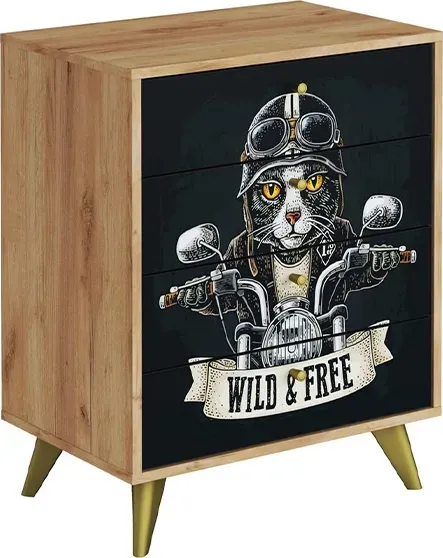Комод МК Стиль Фьюжн biker cat / дуб крафт золотой