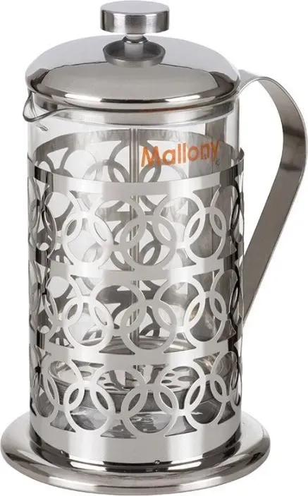 Чайник заварочный MALLONY /кофейник (кофе-пресс) OLIMPIA, 800 мл, из жаропрочного стекла, в корп из нерж ст, T046-800ML (950092)