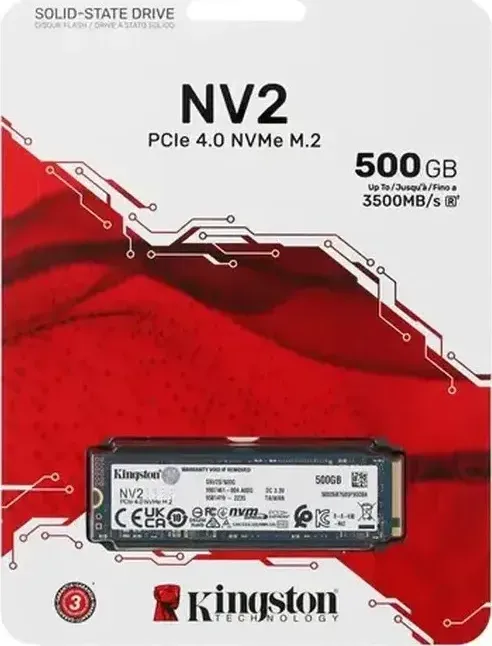 Накопитель SSD Kingston PCI-E 4.0x4 NVMe M.2 2280 500Gb NV2 3500/2100, 160TBW, 1.5DWPD (SNV2S/500G)