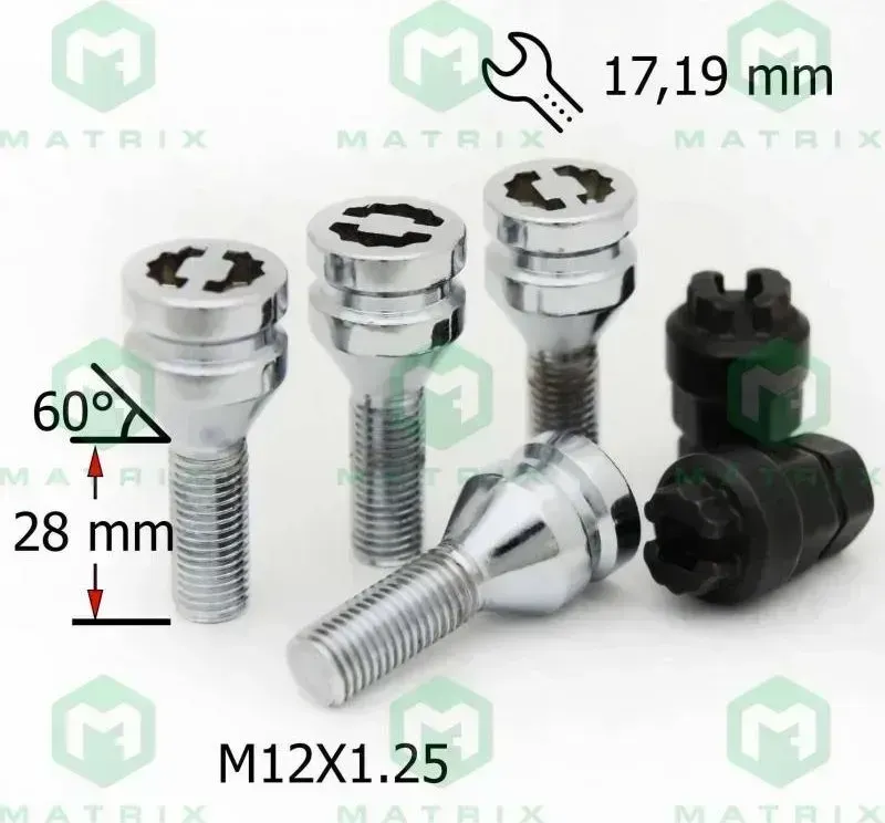 Секретки MATRIX болт17/19 12х1,25 L28 конус [] //R