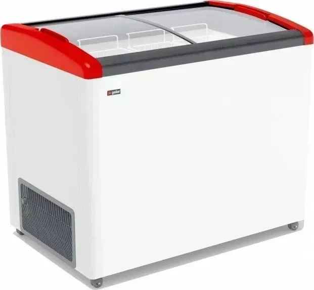 Морозильник FROSTOR Gellar FG 350 E красный (наклонное гнутое стекло)