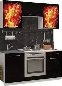 Кухонный гарнитур Миф Огненный цветок, 1.6м с фотопечатью