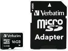 SD карта VERBATIM microSD 16GB microSDHC Class 10 (SD адаптер) (44082)