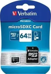 SD карта VERBATIM 64GB microSDXC Class 10, (SD адаптер) (44084)