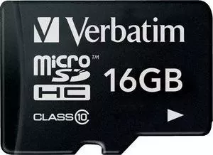 SD карта VERBATIM microSDHC 16Gb Class10 (44010)