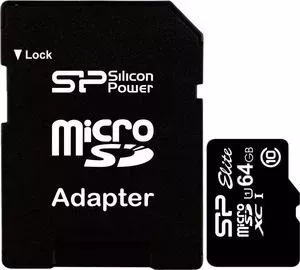 SD карта SILICON POWER microSDXC 64Gb Class 10 UHS-I (SD адаптер) (SP064GBSTXBU1V10-SP)