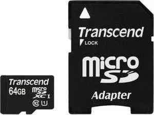 Карта памяти TRANSCEND 64Gb MicroSDXC Class 10 UHS-I, SD adapter (TS64GUSDU1)