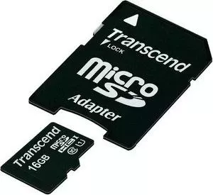 SD карта TRANSCEND microSDHC 16Gb Class 10 UHS-1 (SD адаптер) (TS16GUSDU1)