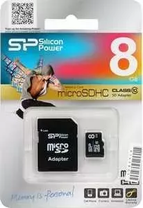 SD карта SILICON POWER microSDHC 8Gb Class 10 + adapter (SP008GBSTH010V10-SP)