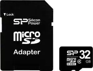SD карта SILICON POWER 32GB microSDHC Class 4 (SD адаптер) (SP032GBSTH004V10-SP)