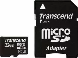 SD карта TRANSCEND microSD 32GB microSDHC Class 10 UHS-1 (SD адаптер) (TS32GUSDU1)