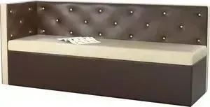 Кухонный угловой диван Мебелико Салвадор эко-кожа бежево-коричневый левый угол