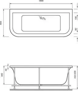 Акриловая ванна Vayer Options BTW 180x85 с каркасом (Гл000006810, Гл000006913)