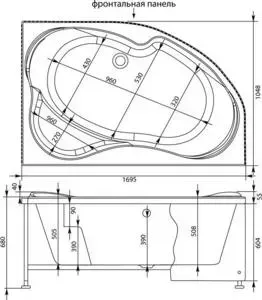 Акриловая ванна AQUANET Allento 170x100 R правая, с каркасом и панелью (205224, 183773)