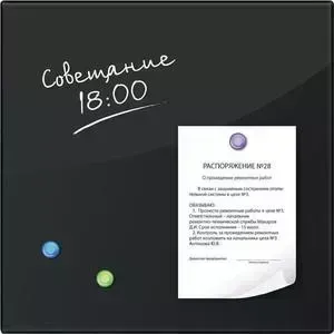 Доска магнитно-маркерная BRAUBERG стеклянная черная, 45х45, 3 магнита, 236736