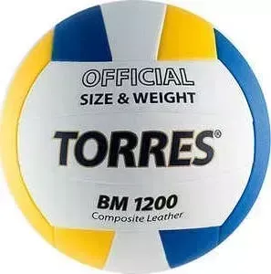 Мяч волейбольный TORRES матчевый BM1200 арт. V40035, размер 5, бело-сине-желтый