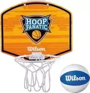 Набор для мини-баскетбола Wilson Hoop Fanatic Mini hoop kit WTBA00435 (оранжевый щит с кольцом и сеткой, мягкий бело-синий мяч р. 1)