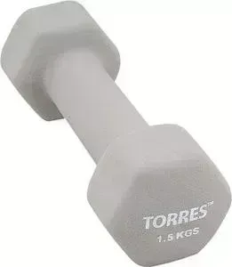 Гантель TORRES 1.5 кг - 1 шт (PL550115) в неопреновой оболочке серый