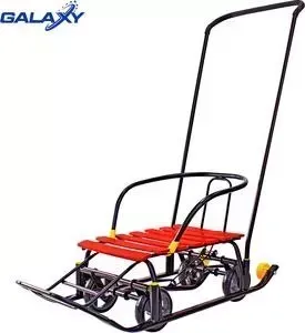 Санки GALAXY Snow Black Auto красные рейки на больших мягких колесах