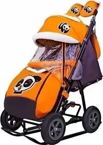 Санки-коляска GALAXY SNOW City-1-1 Панда на оранжевом на больших надувных колёсах (7070)